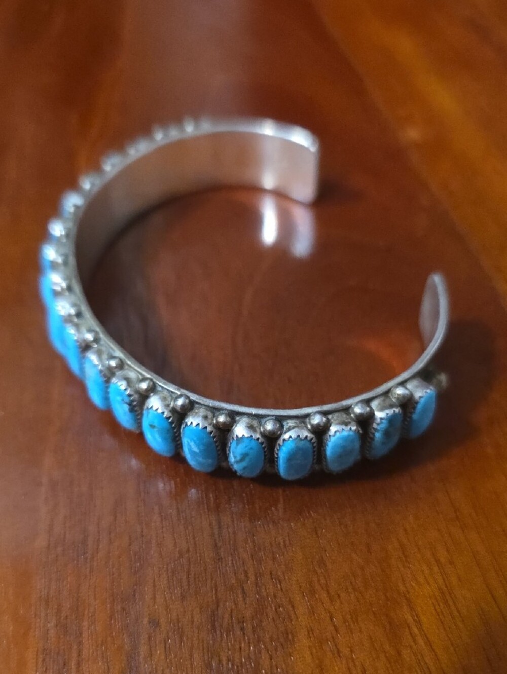 Turquoise Stone Silver Cuff Bracelet - Women Jewelry - Picture 3 of 5
